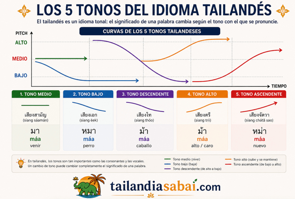 5 tonos del tailandes idioma